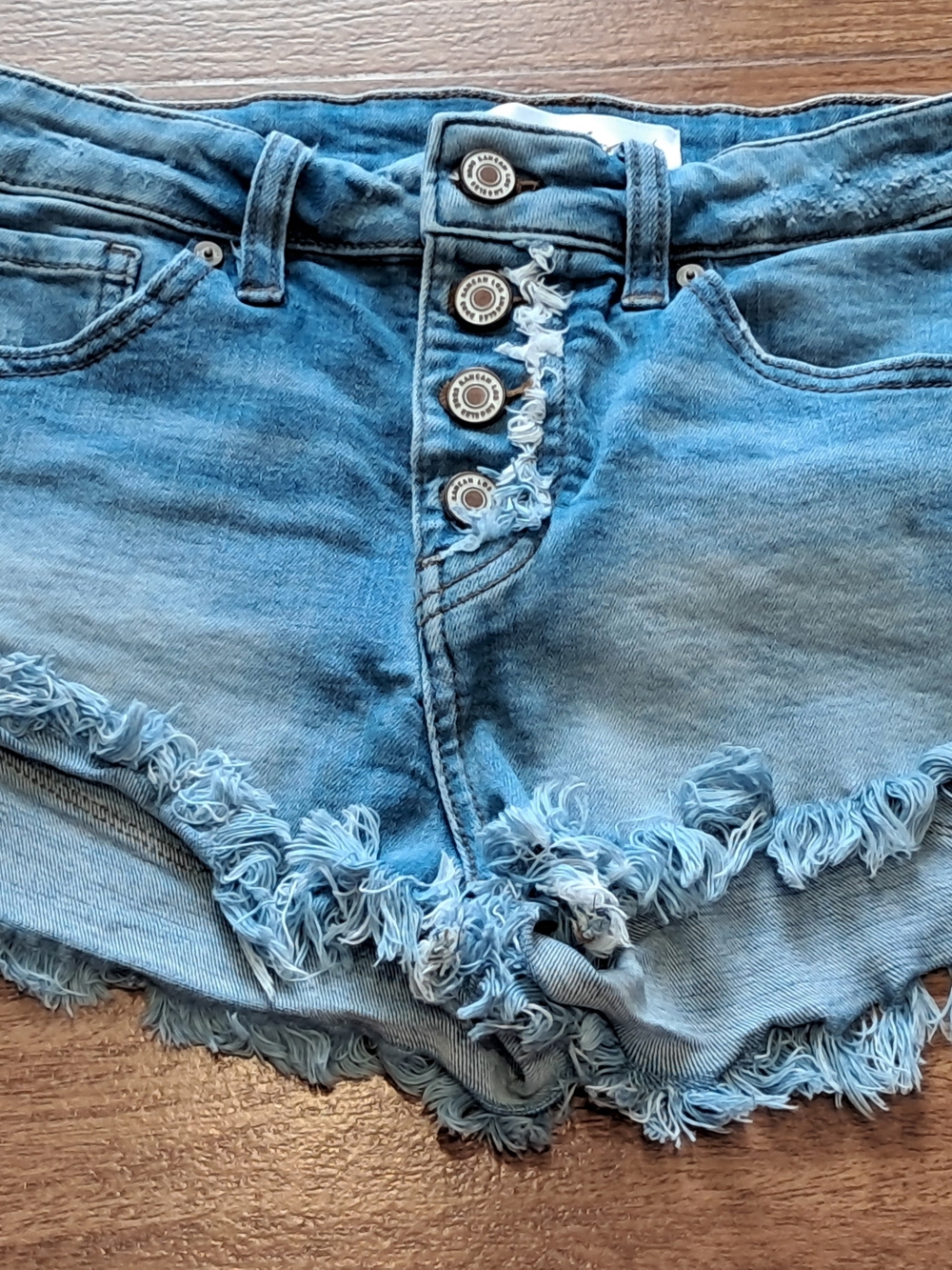KanCan Distressed High-Rise Jean Shorts - Light Blue